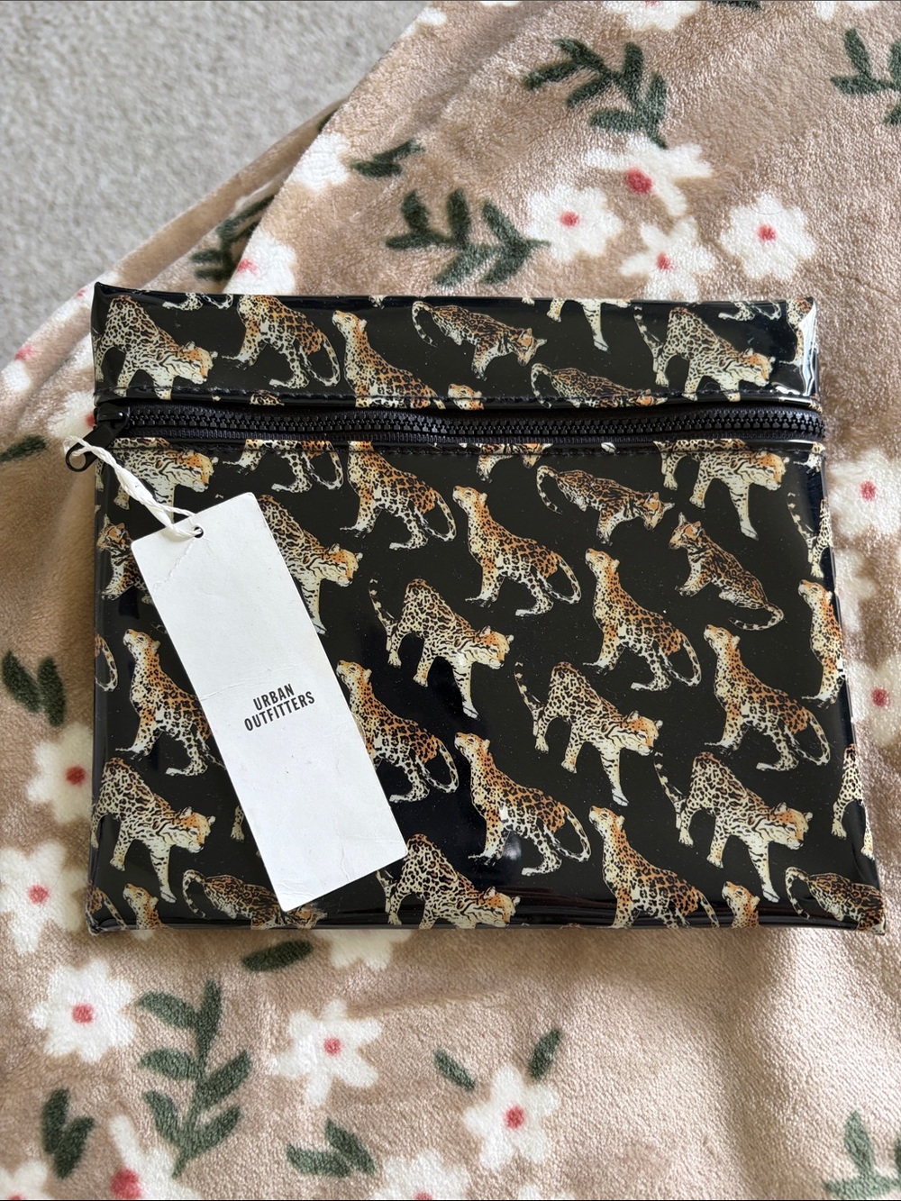 Urban Outfitters Black Leopard Print Cosmetic Pouch with Tan Spots